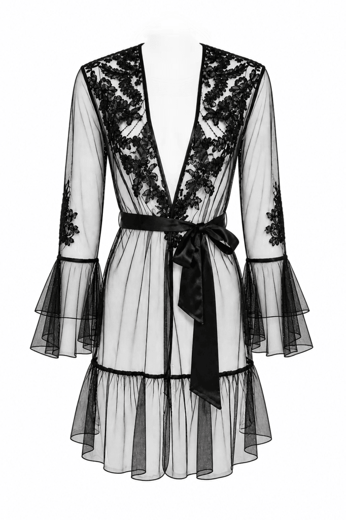 MAISON BRIDE ÉTOILE TÜL SABAHLIK - Siyah bridal sabahlık, tül gelin sabahlığı