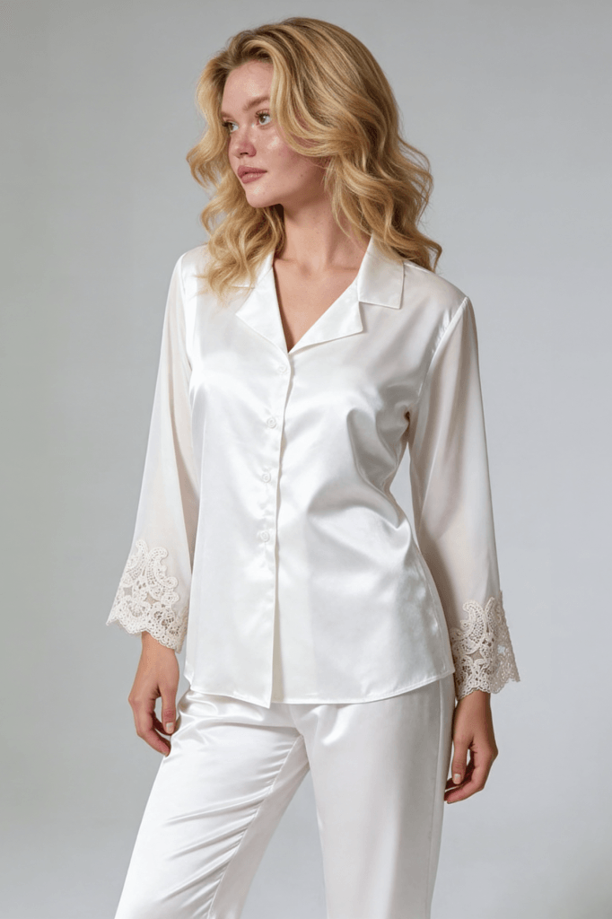 MAISON BRIDE CELESTE PİJAMA TAKIMI - Ekru Saten Pijama Takımı