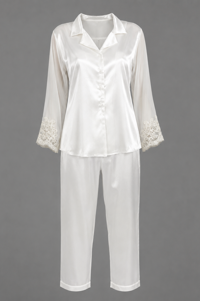 MAISON BRIDE CELESTE PİJAMA TAKIMI - Ekru Saten Pijama Takımı