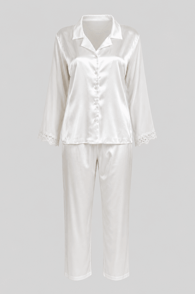 MAISON BRIDE ÉLİSE PİJAMA TAKIMI - Ekru Dantel Detaylı Uzun Tül Pijama