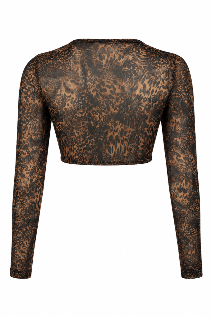 SAVAGE NOIR- Leopar Desenli Transparan Uzun Kollu Bolero