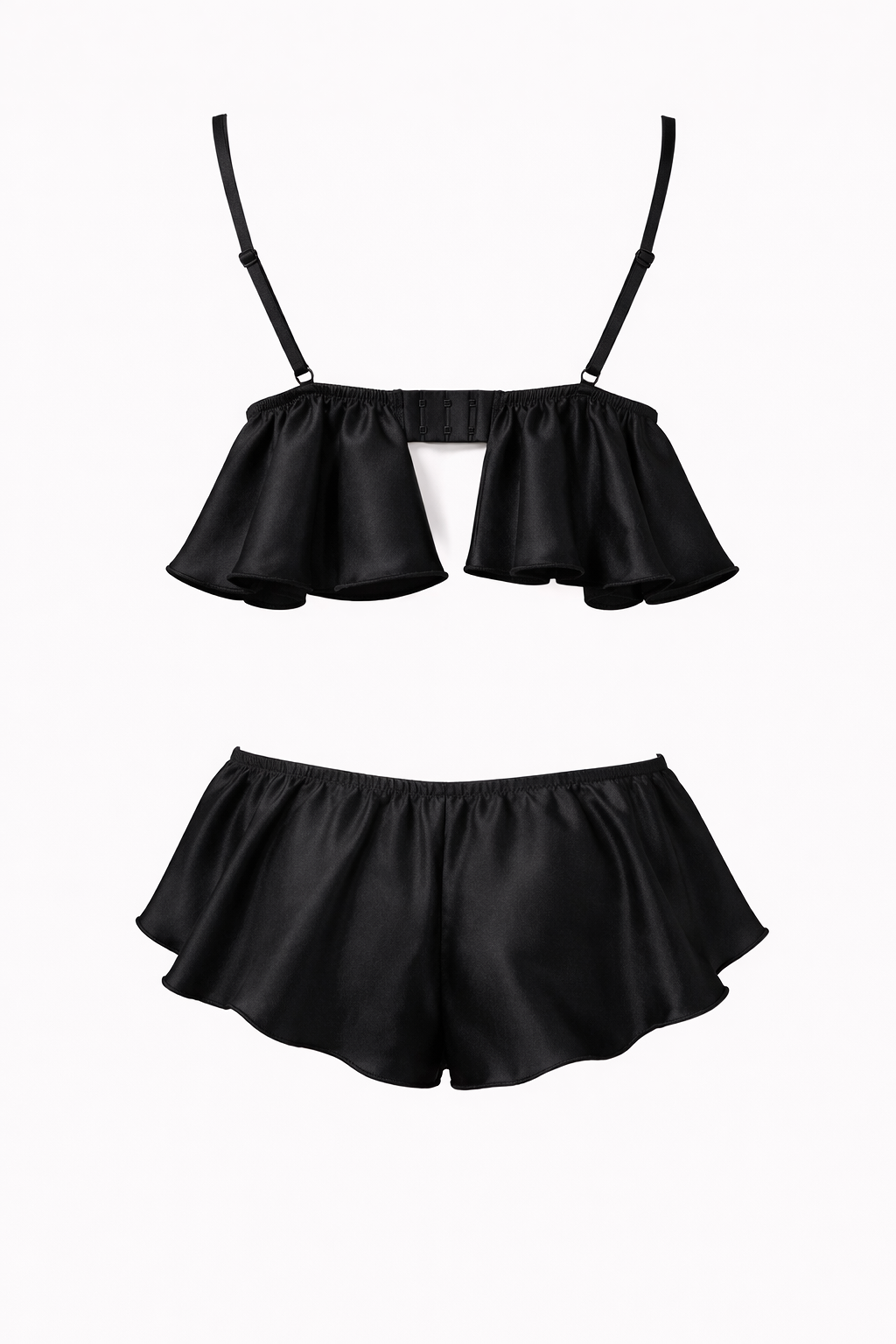 Askılı Saten Siyah 2'li Set