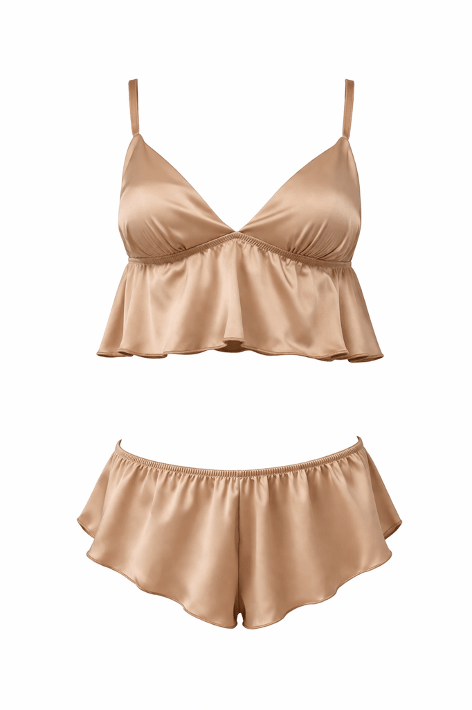 Strappy Satin Beige 2-Piece Set