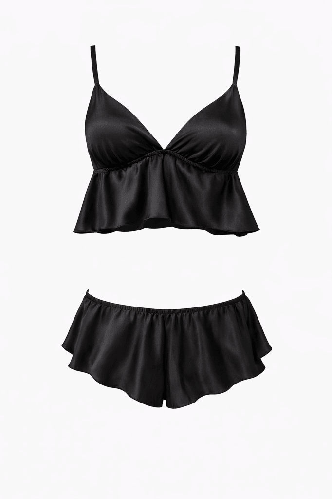Askılı Saten Siyah 2'li Set