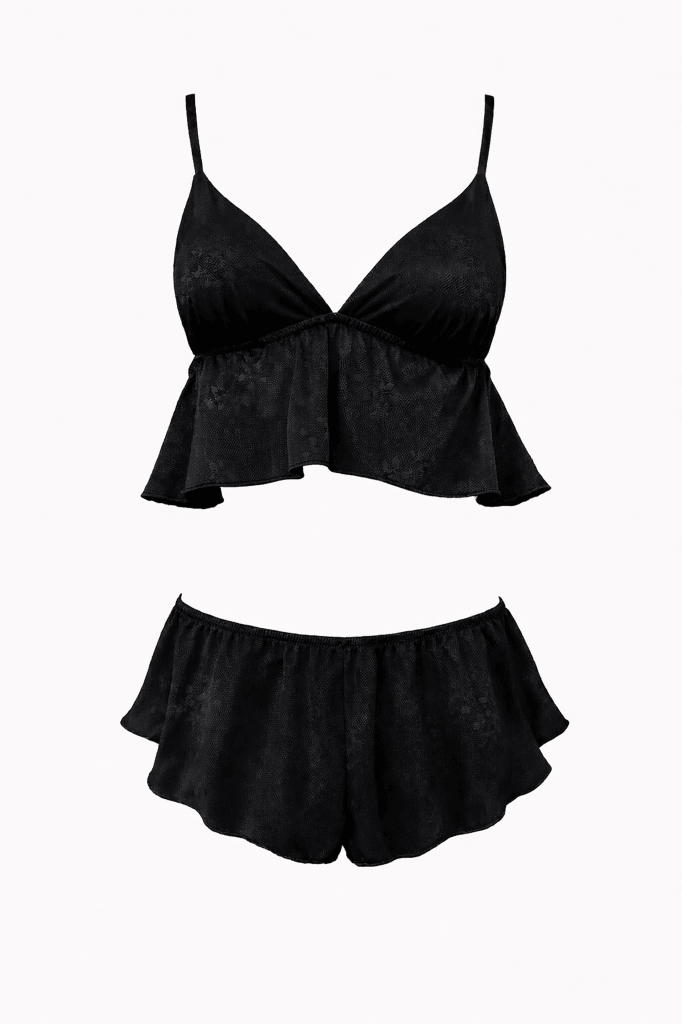 Strappy Satin Black 2-Piece Set