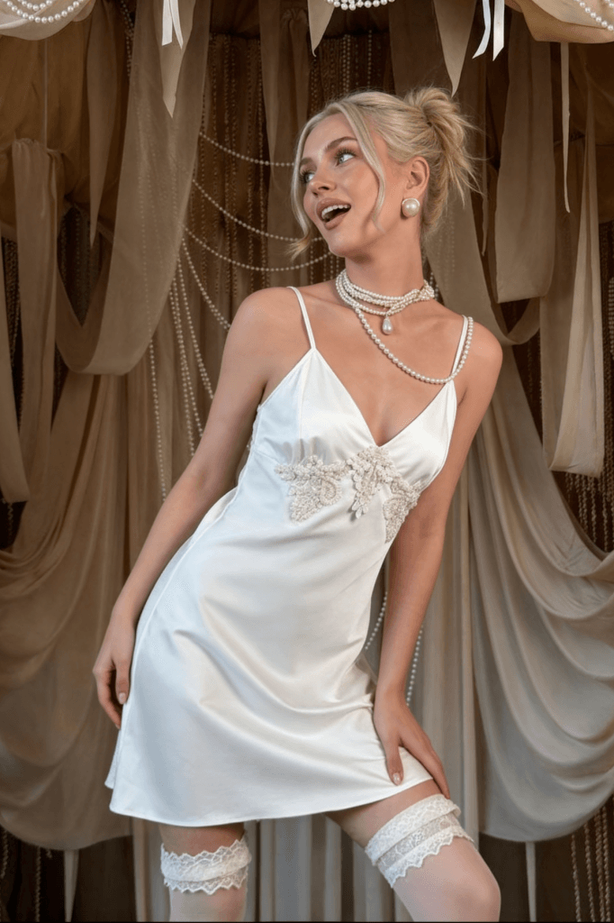 MAISON BRIDE LUCIENNE GECELİK - Ekru saten bridal gecelik