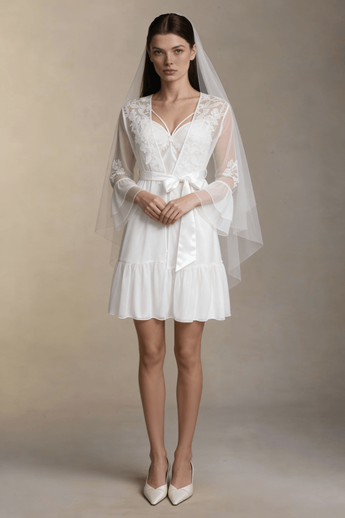 MAISON BRIDE ÉTOILE TÜL SABAHLIK - Ekru bridal sabahlık, tül gelin sabahlığı