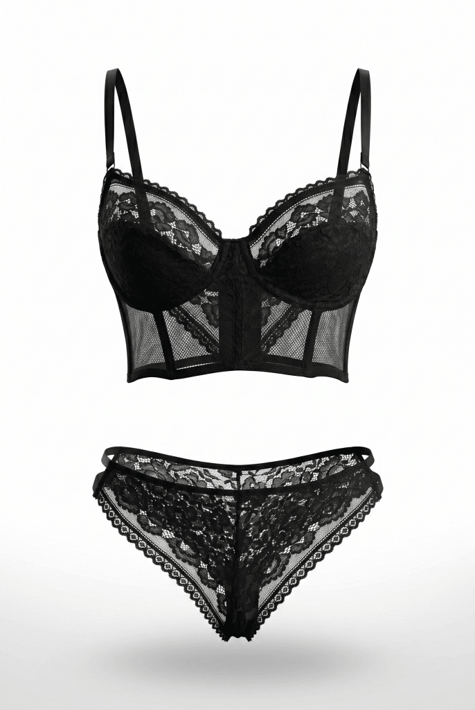 Black Lace Bralette Bra Panties Set
