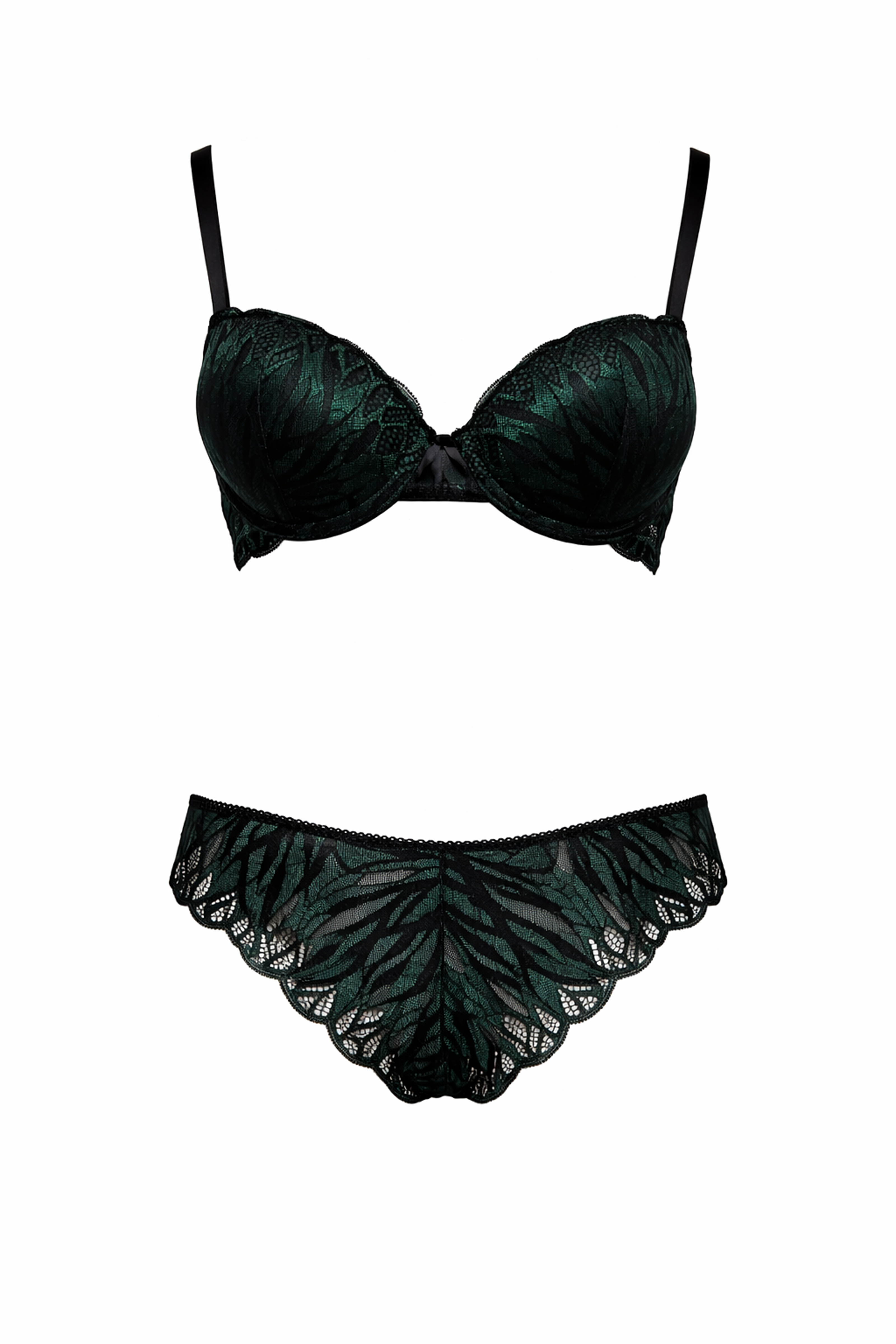 Green Lace Underwired Padded Bra and Panty Set