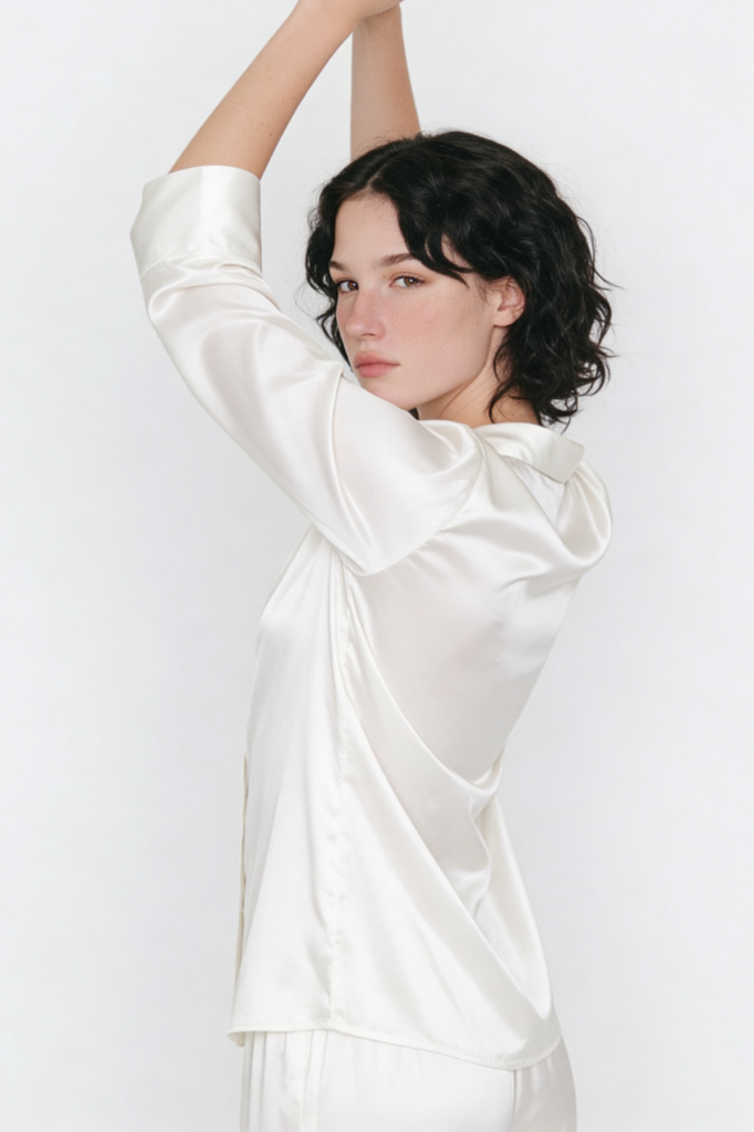 MAISON BRIDE LUCIENNE PİJAMA TAKIMI - Ekru saten pijama takımı, bridal pijama seti