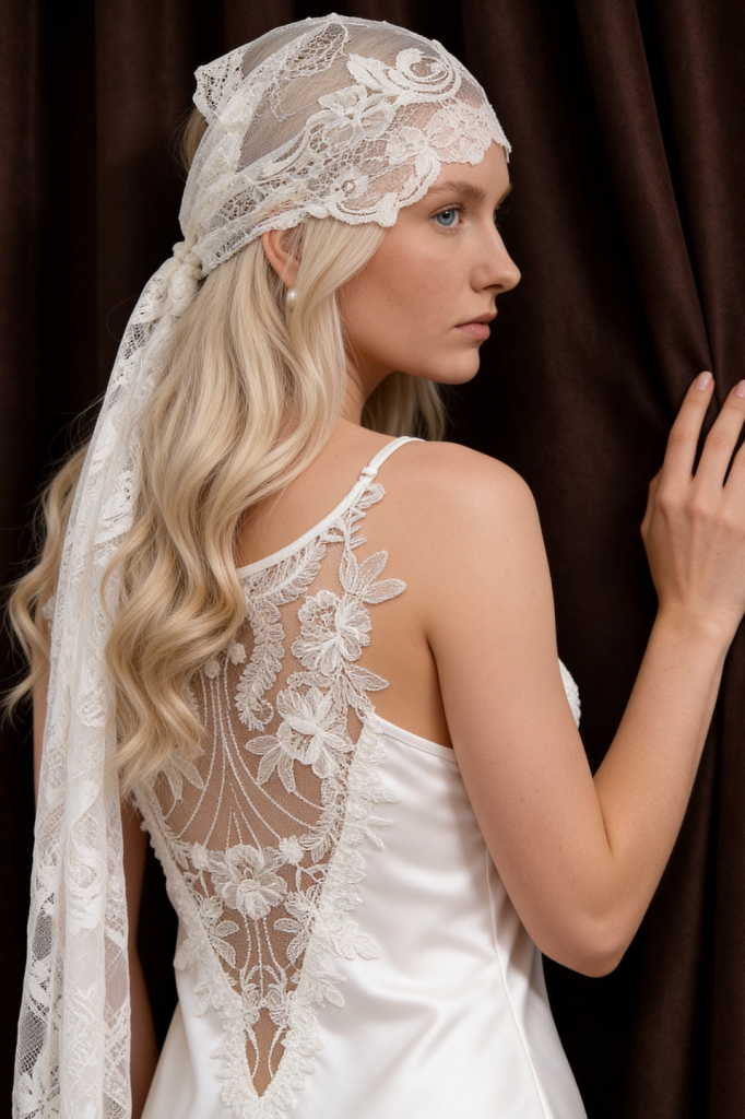 MAISON BRIDE ÉTOILE GECELİK - Ekru saten gecelik, dantel sırt detaylı bridal gecelik
