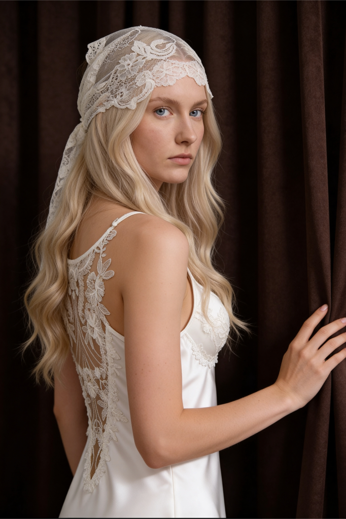 MAISON BRIDE ÉTOILE GECELİK - Ekru saten gecelik, dantel sırt detaylı bridal gecelik