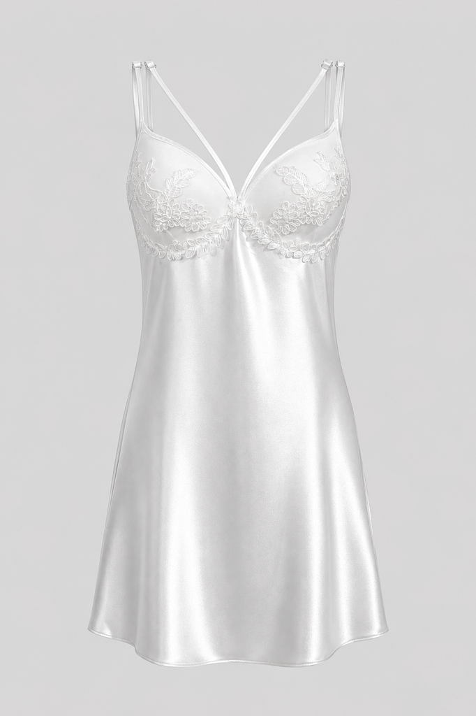 MAISON BRIDE ÉTOILE GECELİK - Ekru saten gecelik, dantel sırt detaylı bridal gecelik