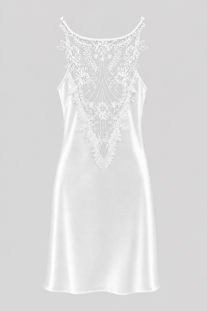 MAISON BRIDE ÉTOILE GECELİK - Ekru saten gecelik, dantel sırt detaylı bridal gecelik