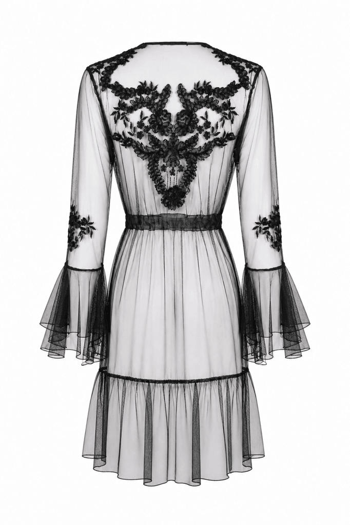 MAISON BRIDE ÉTOILE TÜL SABAHLIK - Siyah bridal sabahlık, tül gelin sabahlığı