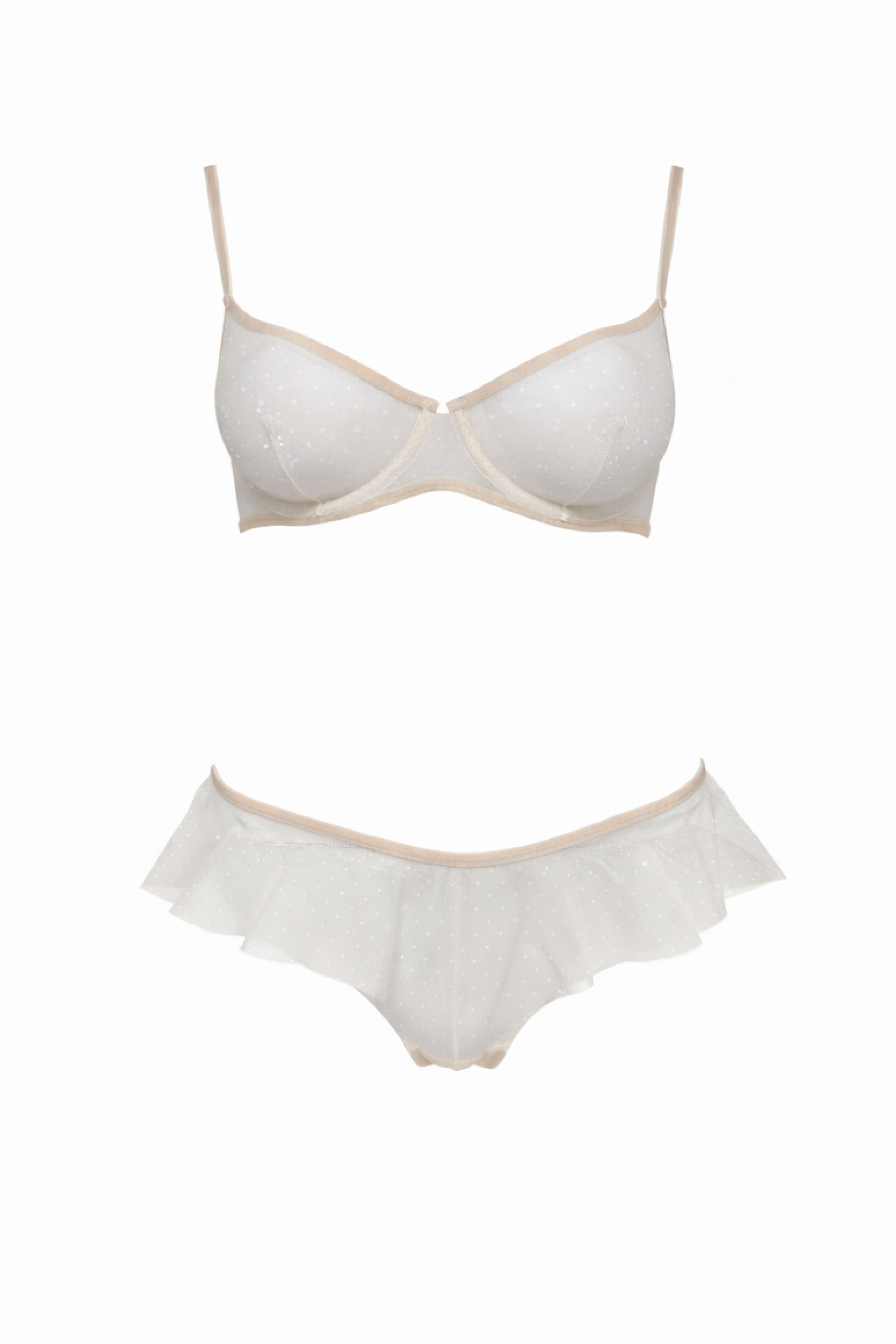 Tulle Transparent Underwired Bra and Flared Brazilian Brief Set