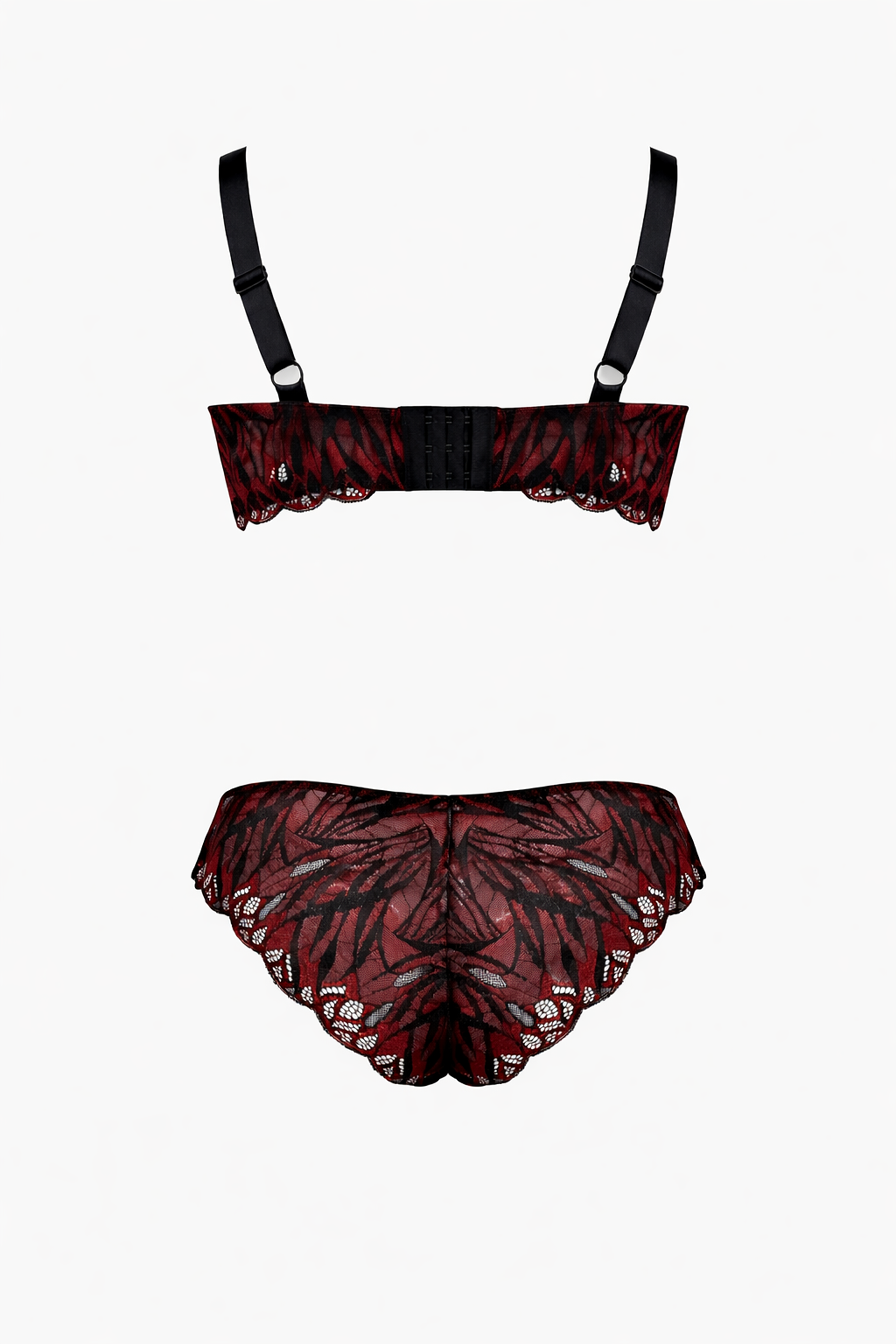 Lace Underwired Push-Up Red/Black Bra and Satin Briefs Set