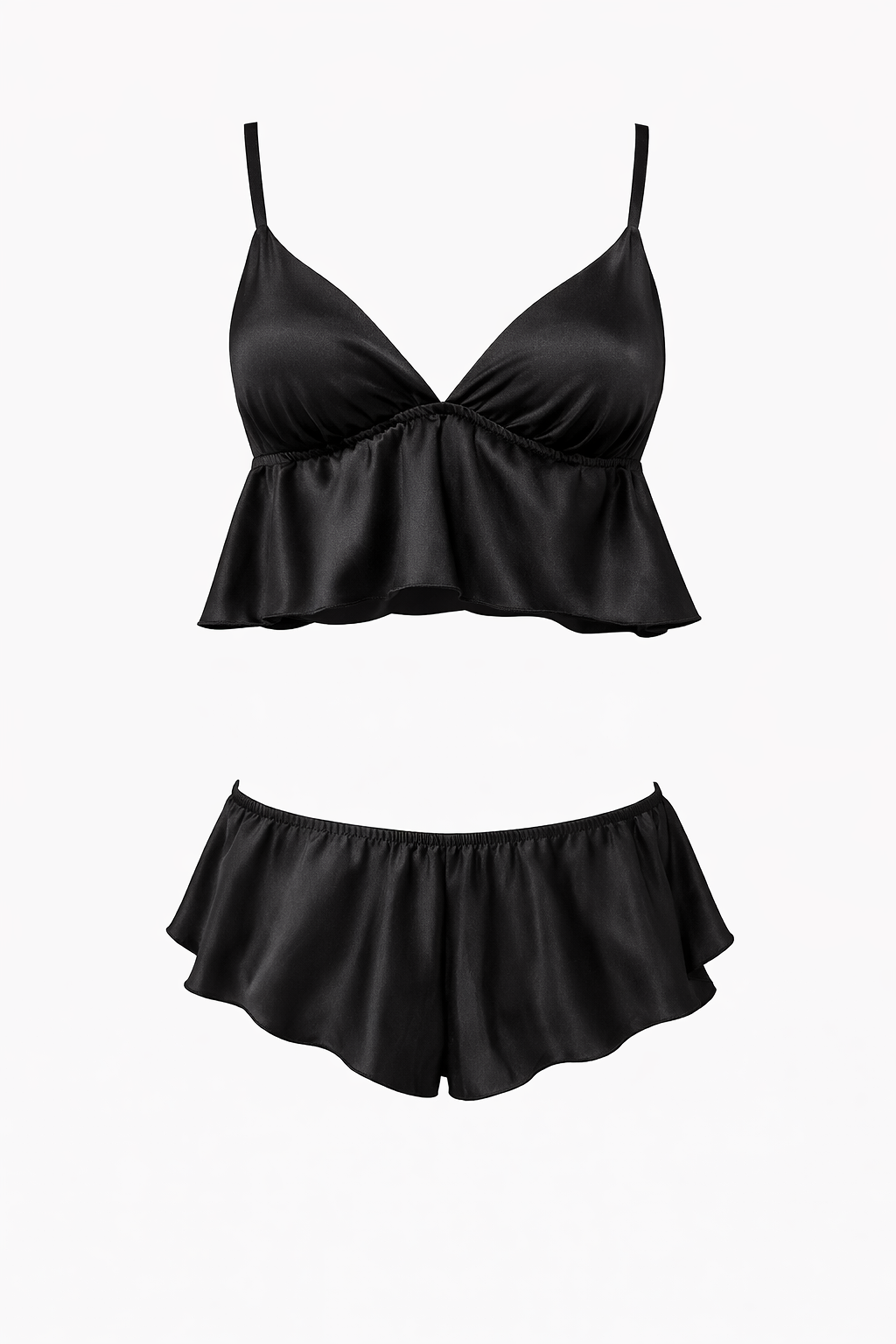 Askılı Saten Siyah 2'li Set