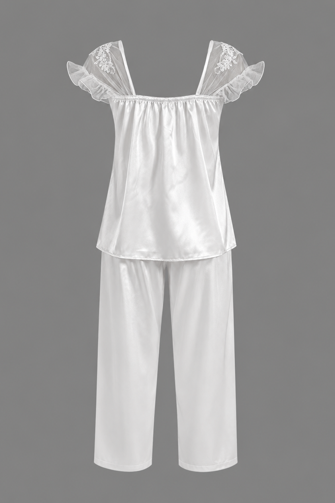 MAISON BRIDE ÉTOILE PİJAMA - Ekru Saten Pijama Takımı, Dantel Detaylı Bridal Pijama