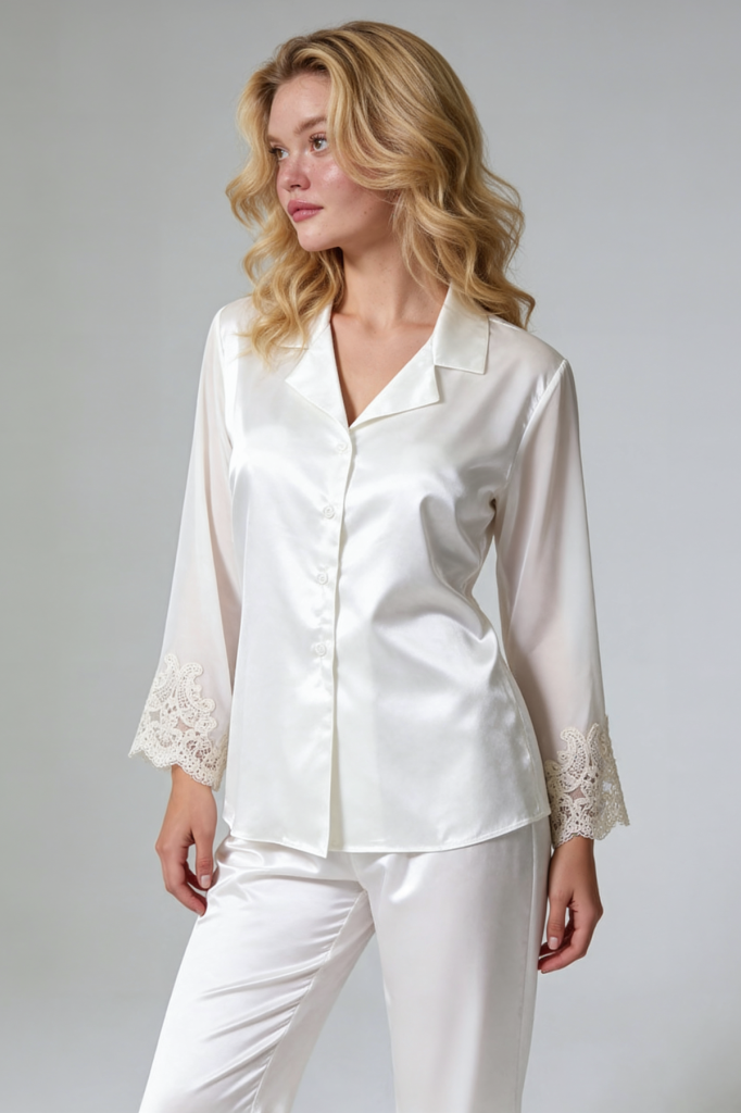MAISON BRIDE CELESTE PİJAMA TAKIMI - Ekru Saten Pijama Takımı