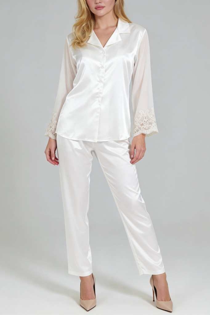 MAISON BRIDE CELESTE PİJAMA TAKIMI - Ekru Saten Pijama Takımı