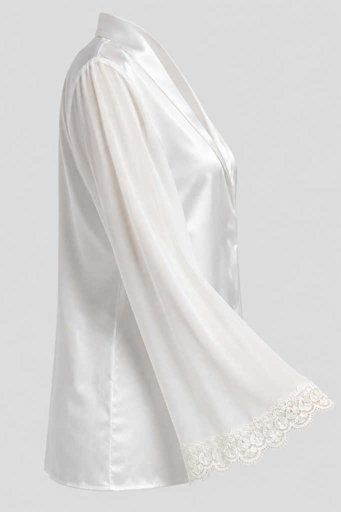 MAISON BRIDE ÉLİSE PİJAMA TAKIMI - Ekru Dantel Detaylı Uzun Tül Pijama