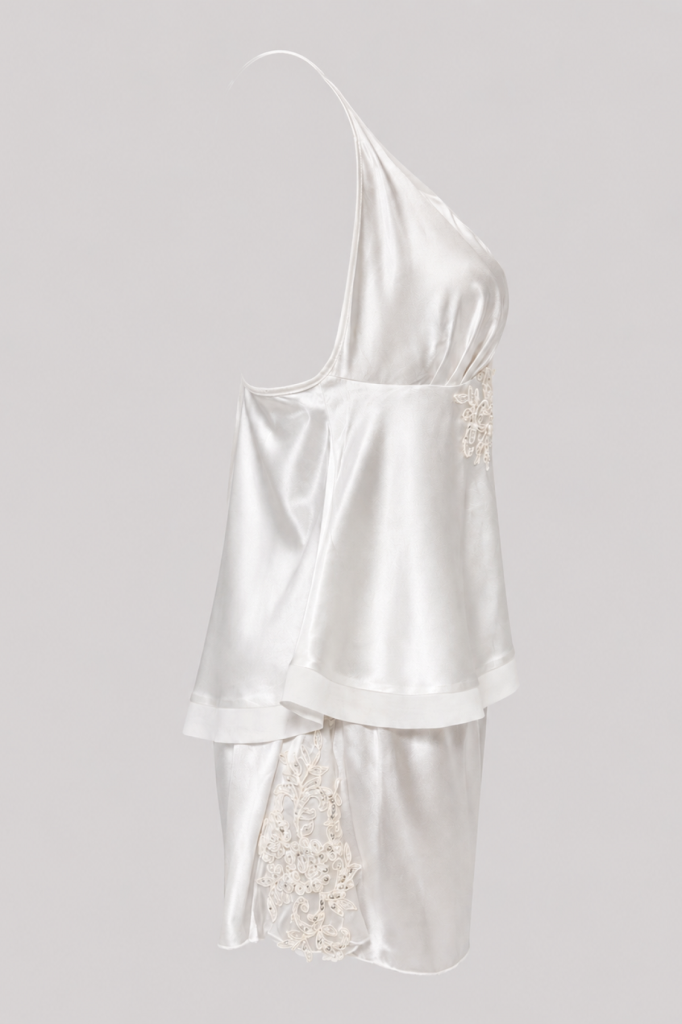 MAISON BRIDE ÉLİSE ŞORT TAKIMI - Ekru Dantel Detaylı Bridal Saten Şort Takımı