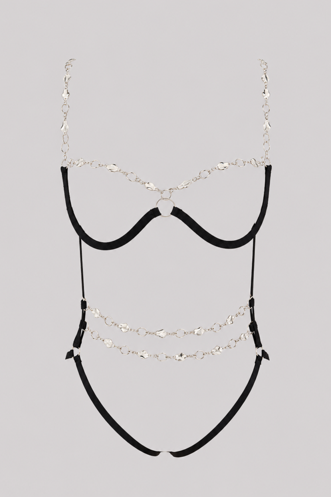 WAKABAYASHI Noir Chain Harness Body Siyah ve Zincir Detaylı Seksi Body