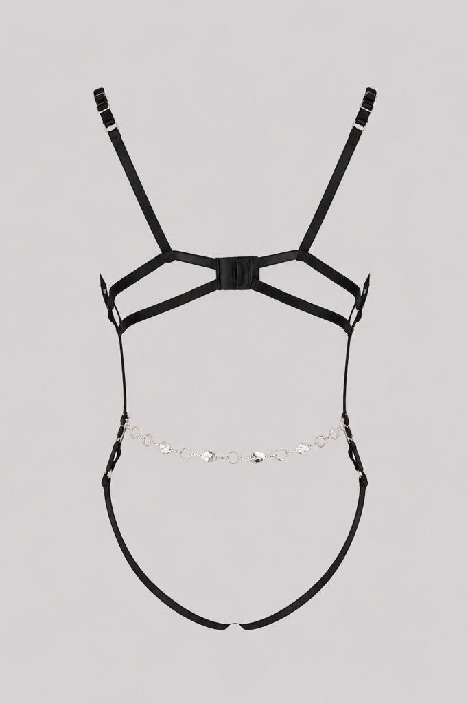 WAKABAYASHI Noir Chain Harness Body Siyah ve Zincir Detaylı Seksi Body