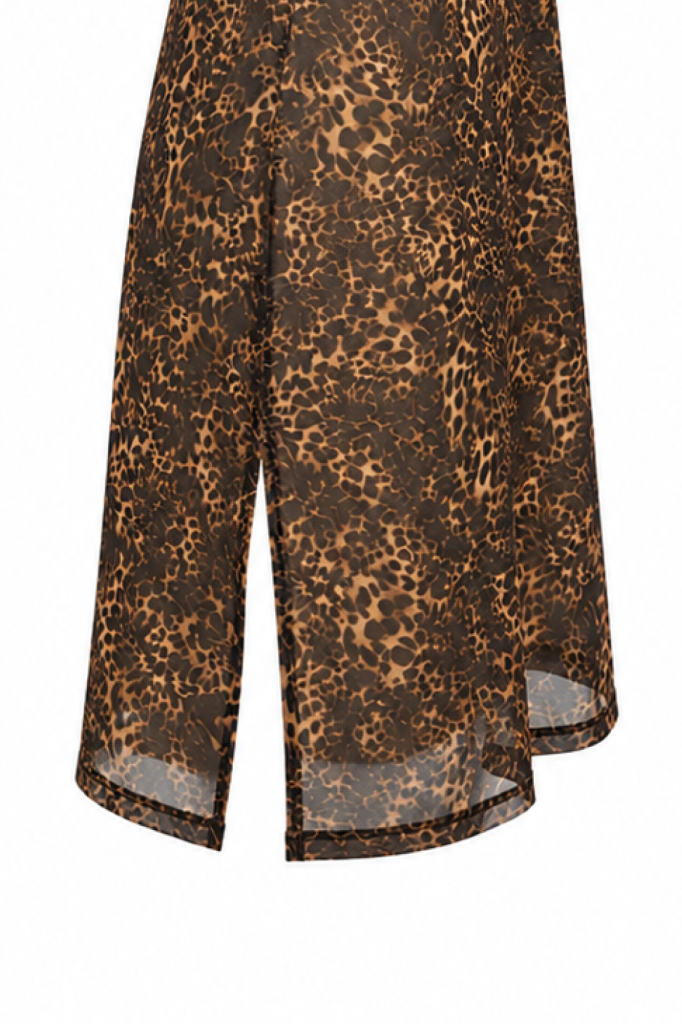SAVAGE NOIR - Leopar Desenli Derin Sırt Dekolteli Transparan Slip Gecelik
