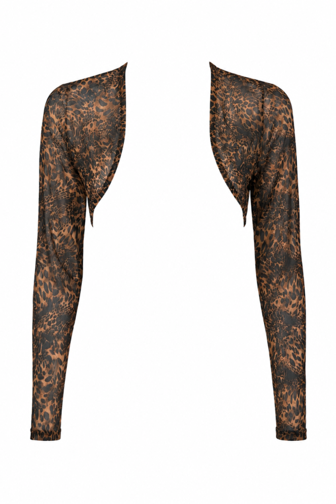 SAVAGE NOIR- Leopar Desenli Transparan Uzun Kollu Bolero