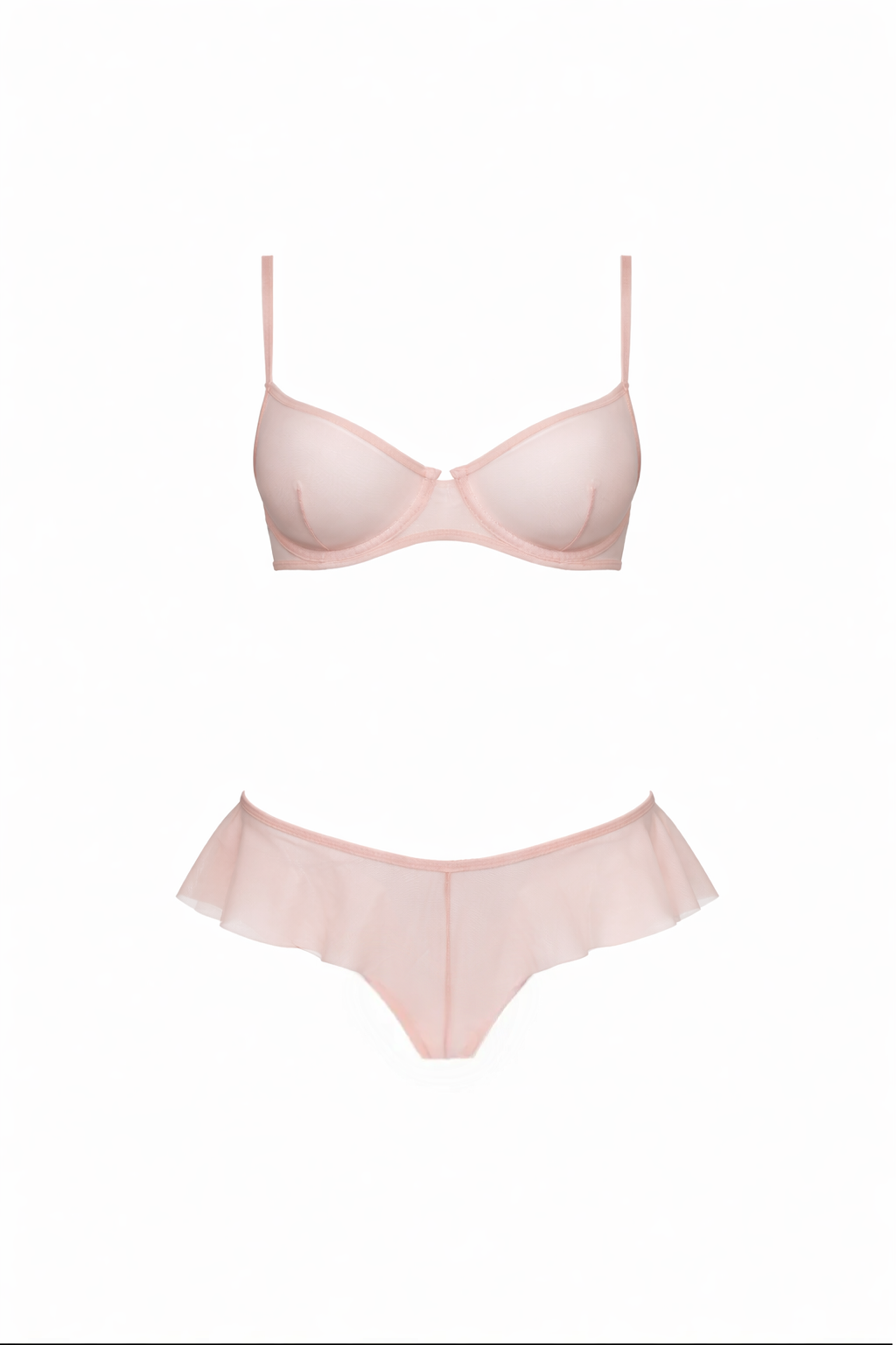 Tulle Sheer Underwired Bra and Flared Brazilian Brief Set