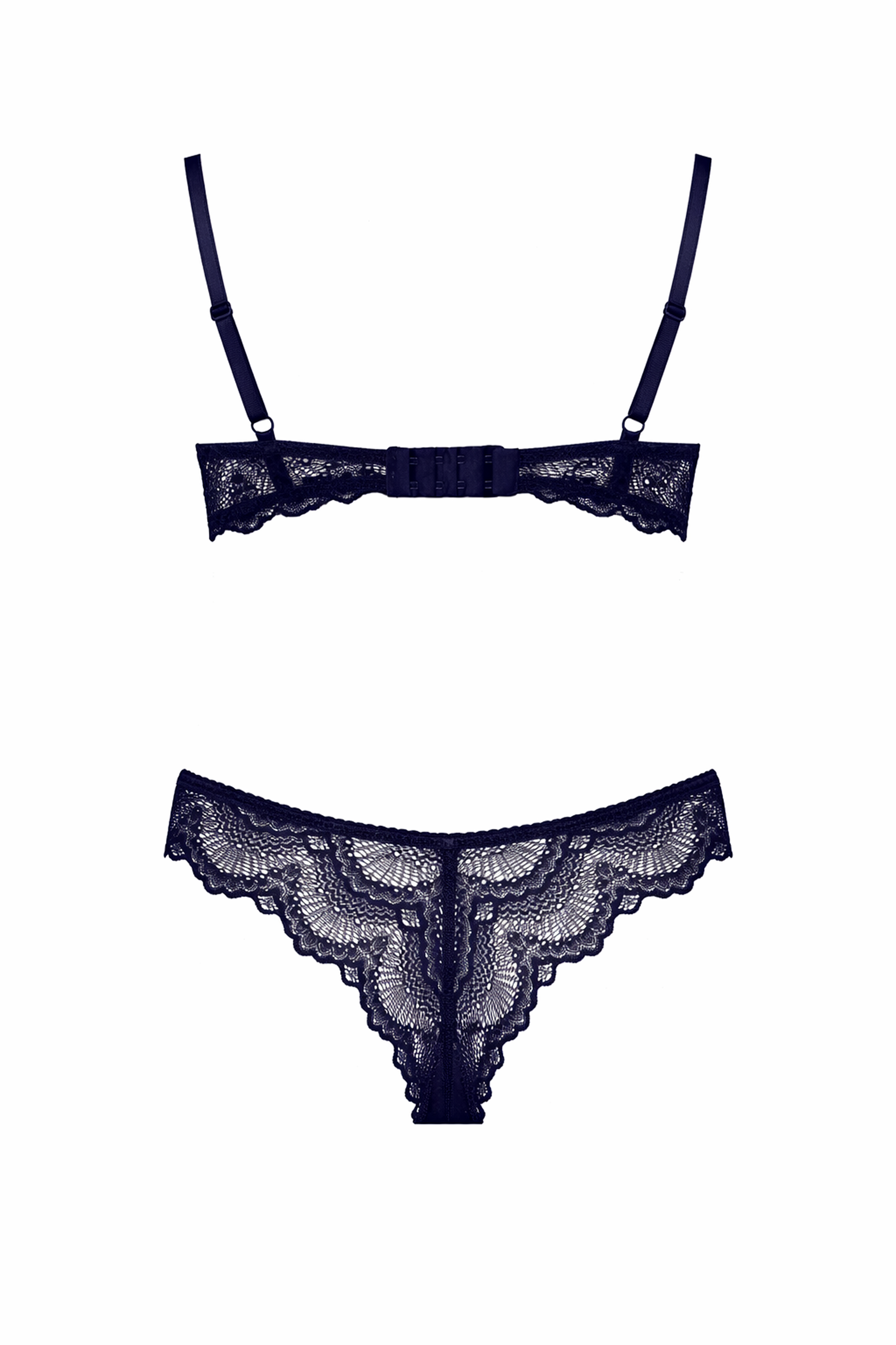Navy Blue Lace Underwired Non-Padded Bra and Panty Set