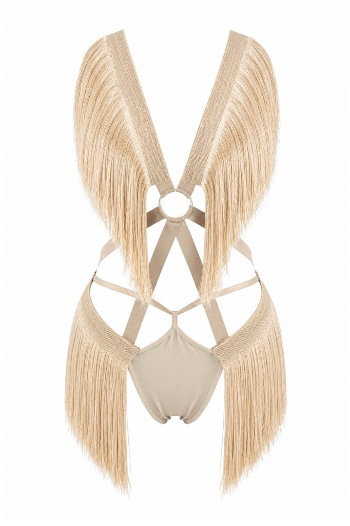 NOIR FRINGE TEDDY Ekru Püskül detaylı fantazi body