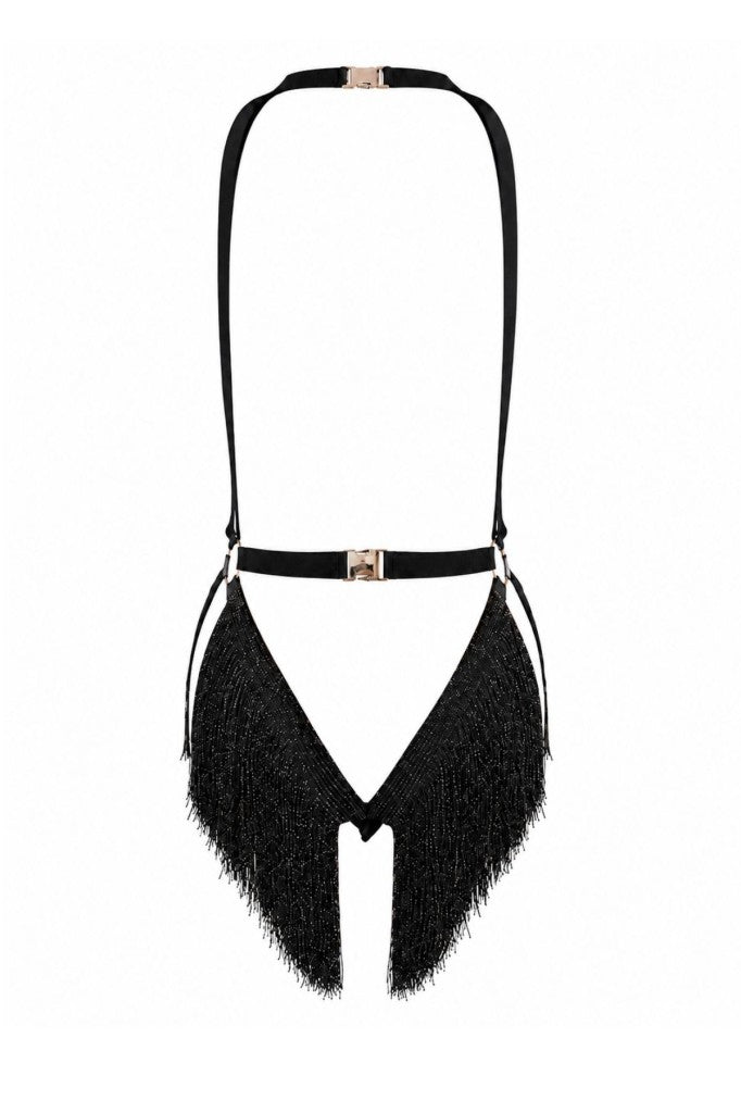NOIR FRINGE TEDDY Simli Siyah Püskül detaylı fantazi body