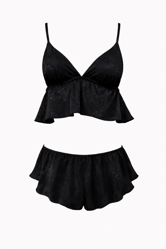 Askılı Saten Siyah 2'li Set