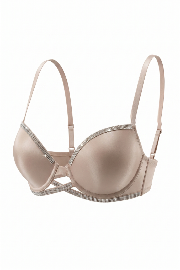 Luna Crystal Bra | Ten Rengi Taş Şeritli Push Up Sütyen