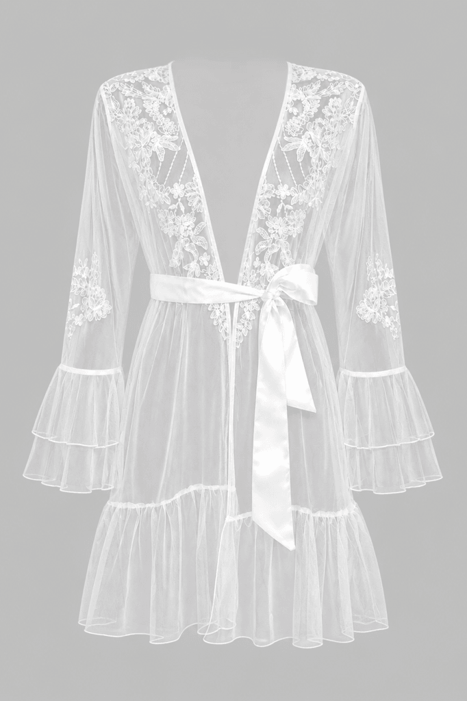MAISON BRIDE ÉTOILE TÜL SABAHLIK - Ekru bridal sabahlık, tül gelin sabahlığı
